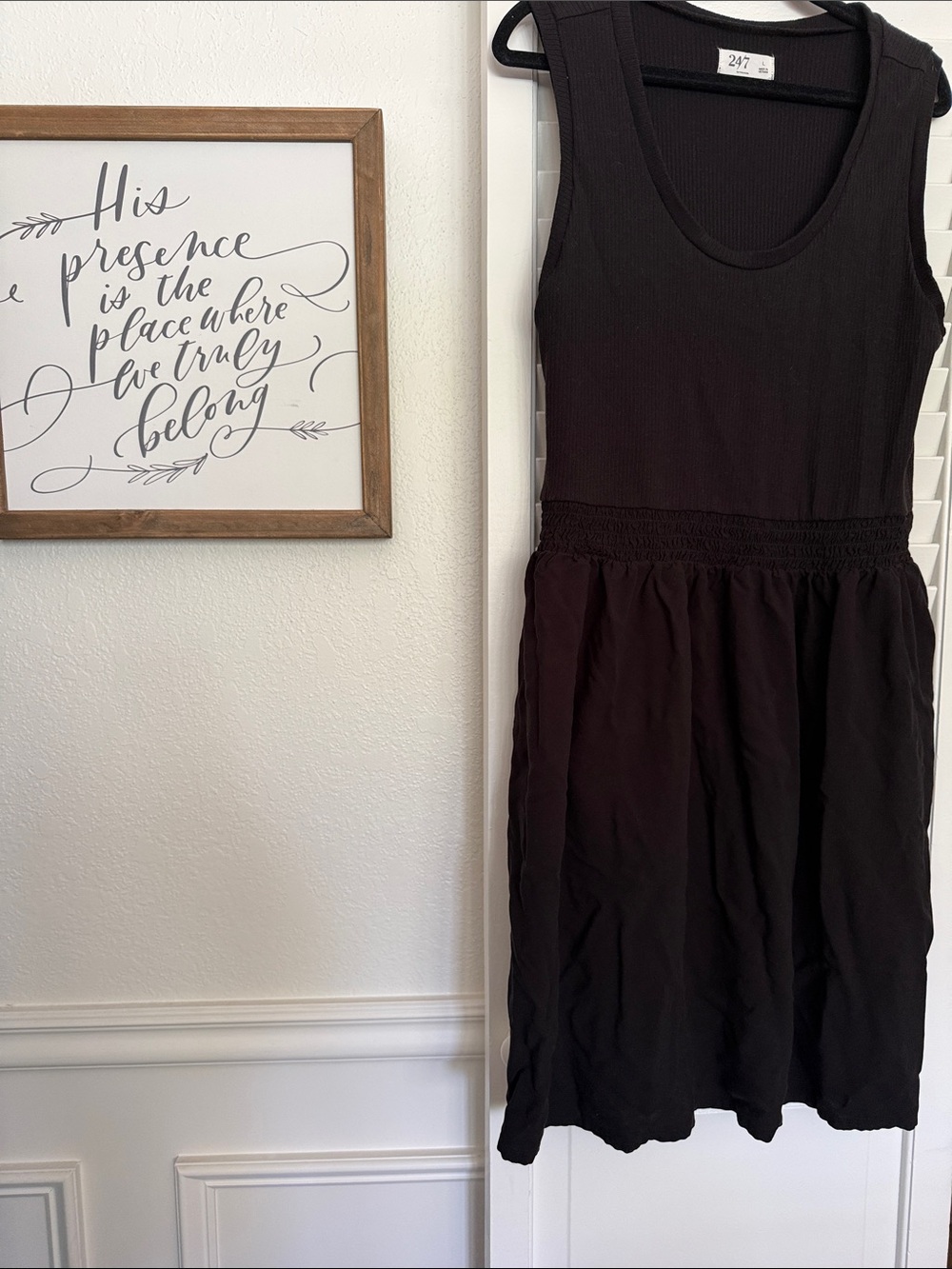 24/7 Black Sleeveless Smocked-Waist Mini Dress